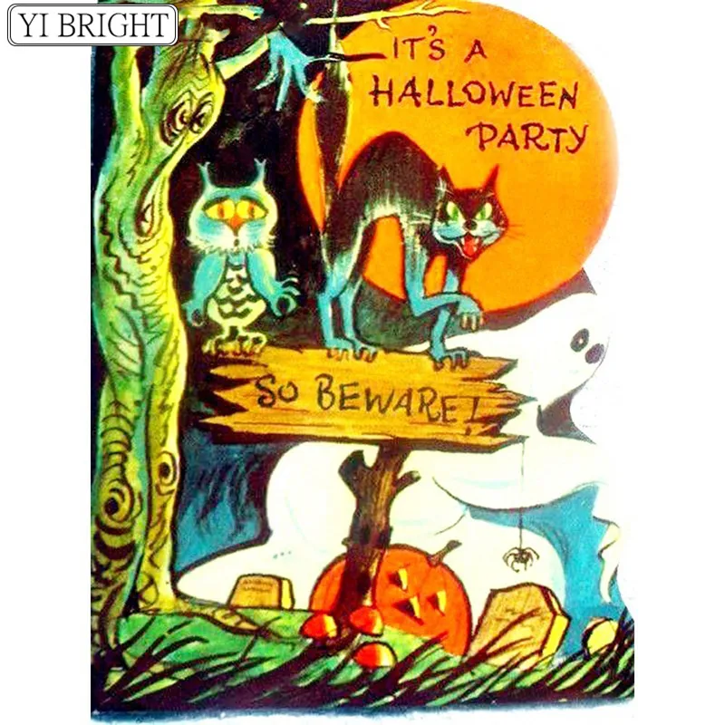 

5D DIY Diamond Painting Cartoon Diamond Embroidery Pumpkin Halloween Party Full Square Diamond Painting Cat XY1