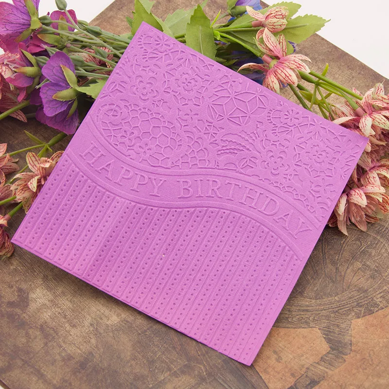 5inch Wavy Happy Birthday Flower Embossing folders Plastic Embossing Folder For Scrapbooking DIY Photo Album Card EM107
