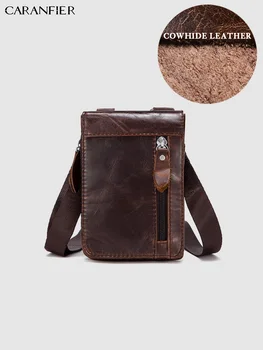 

CARANFIER Waist Packs Genuine Cowhide Leather Small Shoulder Crossbody Bags High Quality Business Vintage Cell Phone Waist Bags