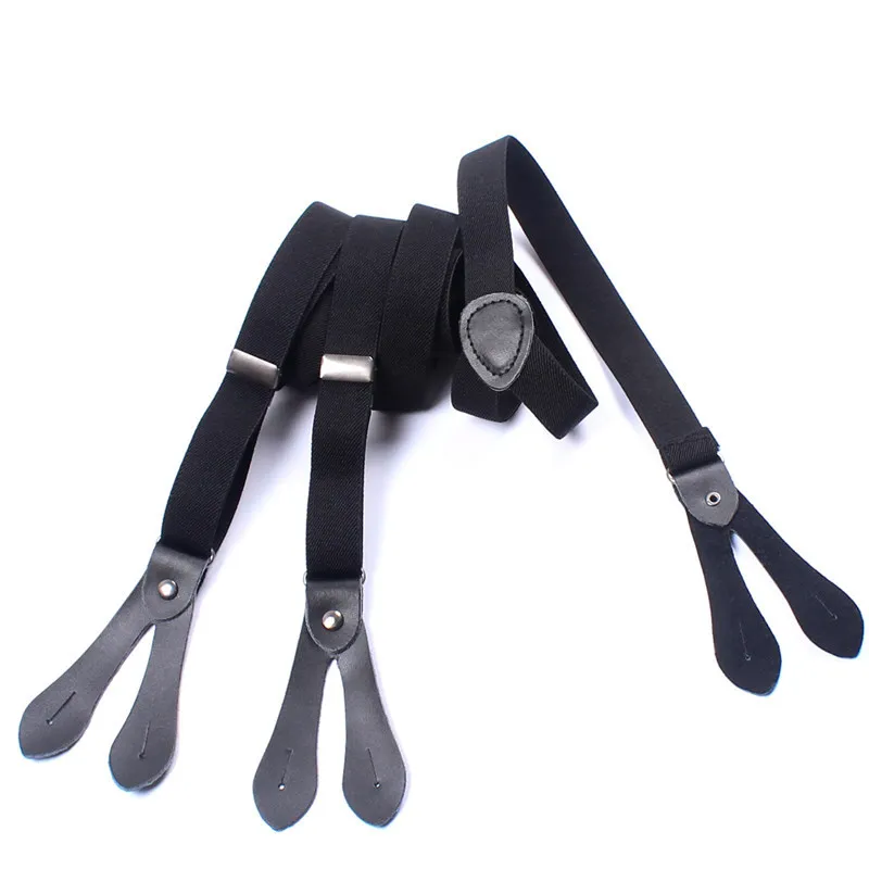 

New Style Unisex Leather Black Button Type Suspenders 6 Button Hole Braces Men Women Elastic Pants tirantes Clothing Accessories