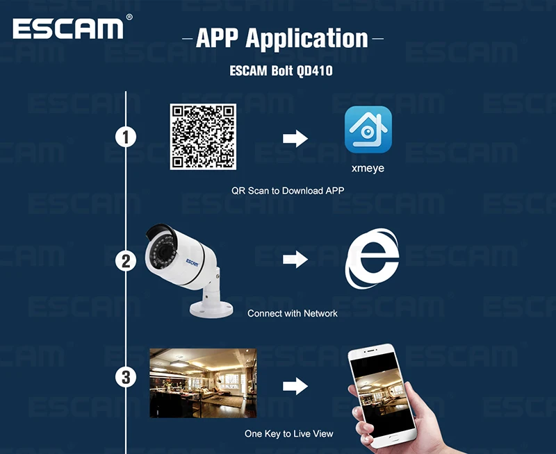Escam QD410 болт IP Камера H.265 4MP 1520 P Onvif P2P ИК камера наружного наблюдения с Ночное Видение безопасности CCTV Камера Android iPhone