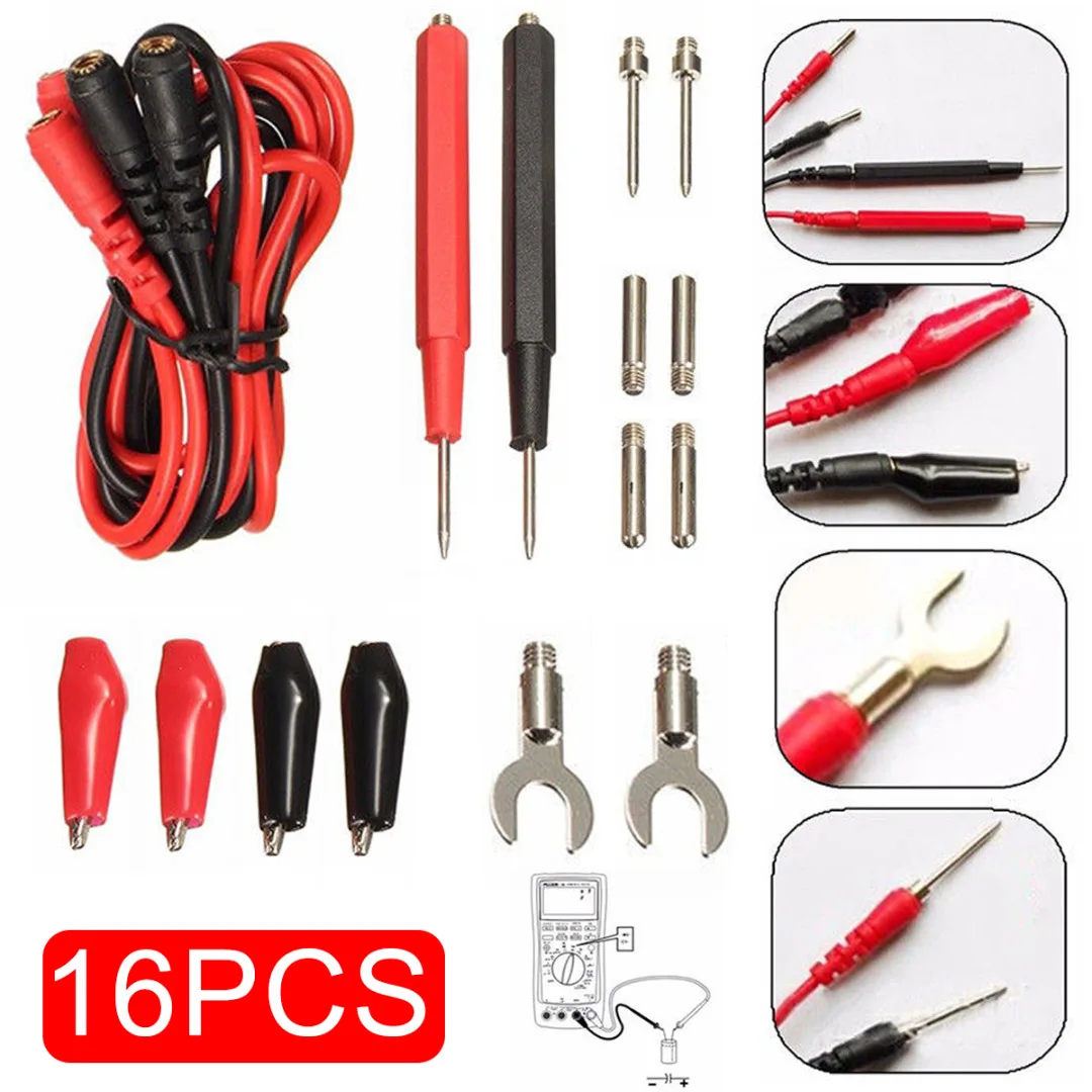 16pcs/set Replaceable Probes Tips Digital Multimeter Test Leads Probes Voltage Meter Cable Kit Copper Alligator Clip