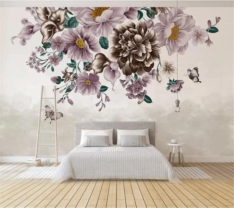 

wellyu Custom Wallpaper wall papers home decor Modern HD Hand Drawn Small Fresh Rose Butterfly TV Background Wall papel tapiz