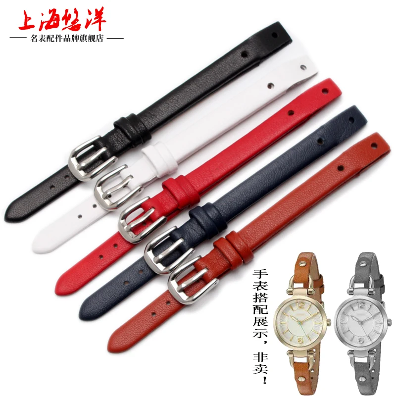 

Genuine Leather 8mm Watchband for FossilES4119 ES4000 ES3148 ES3077 ES2830 Leather Strap with Tools High Quality Bracelet Black