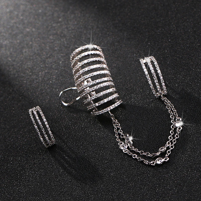 

Asymmetry Fashion Micro AAA Cubic Zirconia Pave setting Curved Earrings Ear Cuff Earrings With chain Women Jewelry Accessories