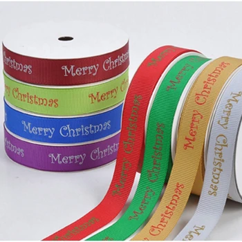 

100yard/pcs 2.5cm DIY merry Christmas ribbon green double-sided rib print ribbon gift wrapping christmas decoration for home