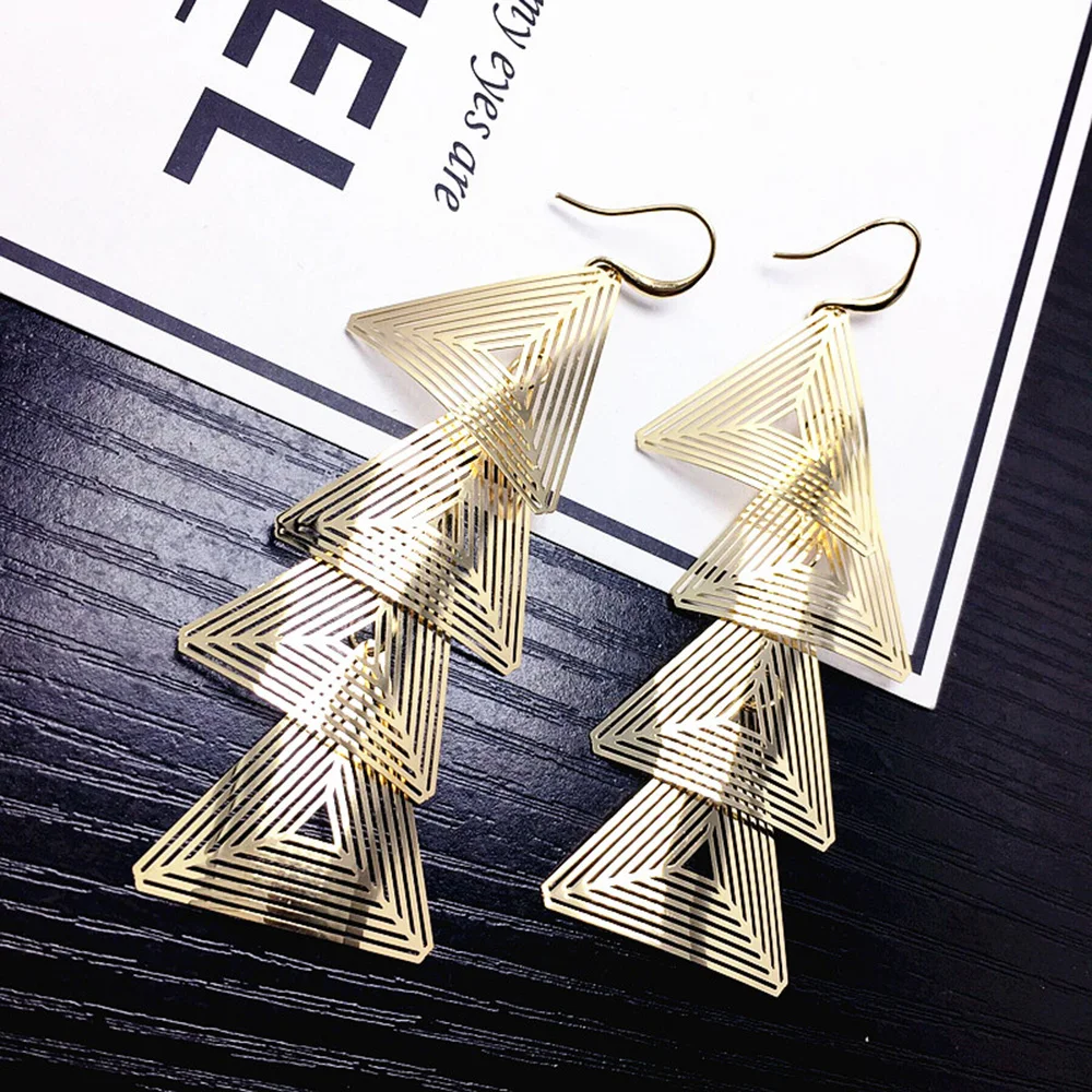 Women Dangle Long Earrings Hollow Triangle Geometric Pendant Fashion Jewelry Statement Club Party Accessories Cool Girl Brincos | Украшения
