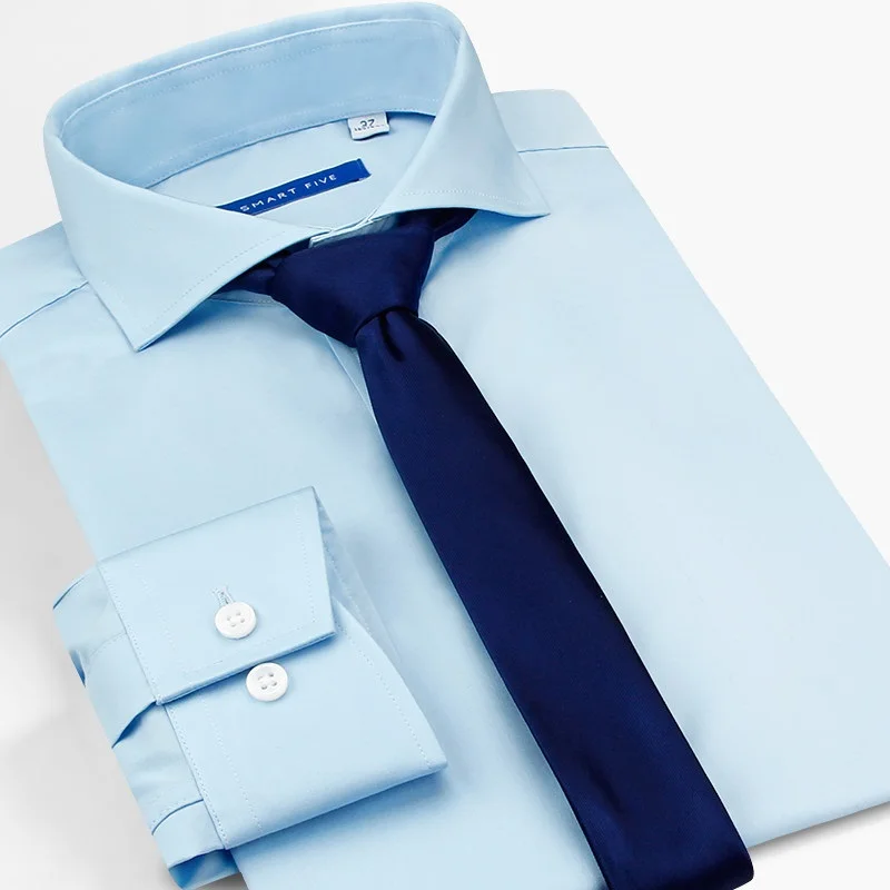 Smart пять Платье рубашка для мужчин regular fit Твердые свадебные бизнес белого и синего цвета camiseta hombre с длинным рукавом мужская белая рубашка лето
