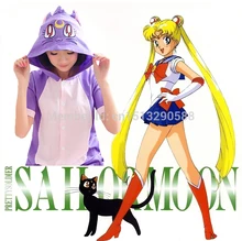 2016 nuevo Diseño de la llegada manga Corta kawaii Anime Sailor Moon cosplay Púrpura Gato Diana Onesies Capucha Pijamas de Verano