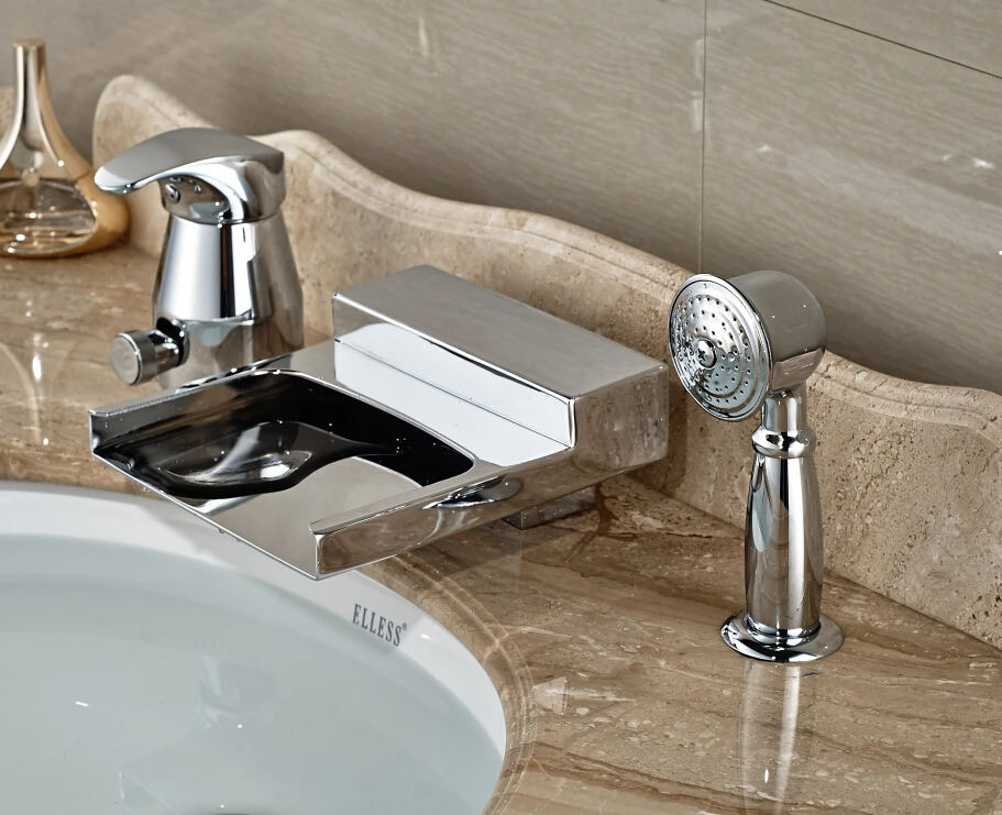 

Luxury Deck Mounted Bathroom Basin Faucet Waterfall Mixer Tap Chrome Finished