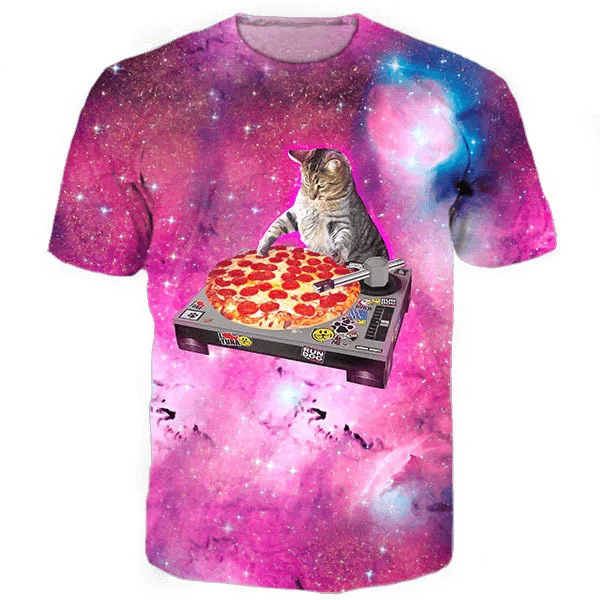 DJ Pizza Cat Tee Galaxy Nebula Space Pizza 3d Printed T Shirt Cats