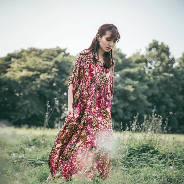 bohochic vintage ethnic female maxi dress printed cotton v neck plus boho chic plus size clothes