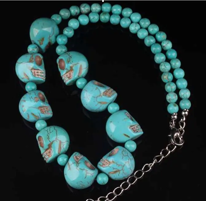 

lite Turquoise Skull Bead Necklace 18"AAAAA