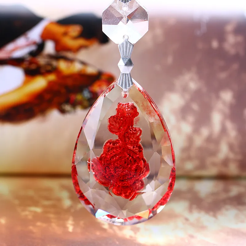 50mm Red Facet Rose Glass Crystal Prisms Suncatcher Chandeliers Parts Garland 1 Beads & 2 hooks Lustres Lamp Hang Drops Decor