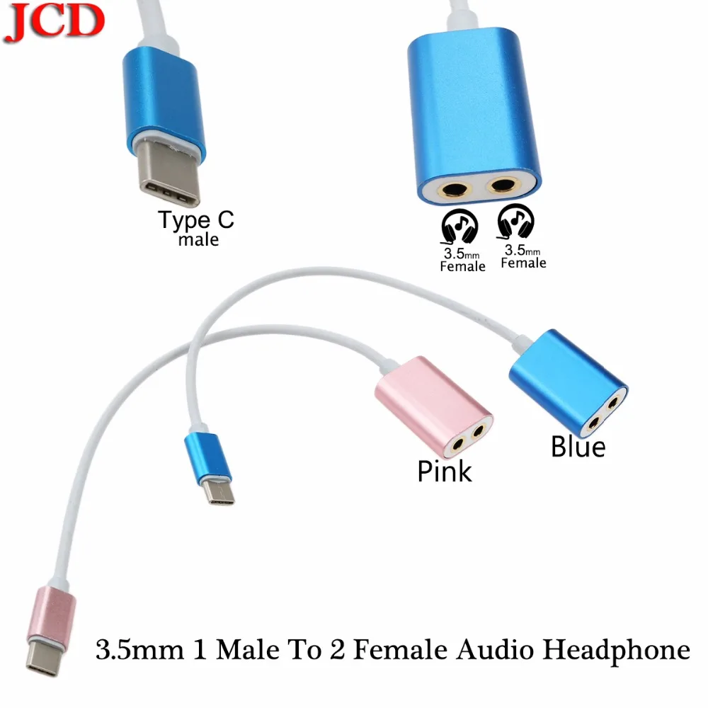 JCD Type-C 1 Male To 2 Female Audio Headphone Headset Earphone Splitter Cable double jack headphone splitter for Xiaomi for Letv