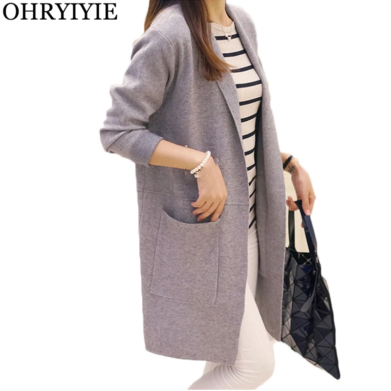 OHRYIYIE Women Sweater Long Cardigan 2019 New Fashion Autumn Winter Long Sleeve Loose Knitted Cardigan female Sweaters Long Coat