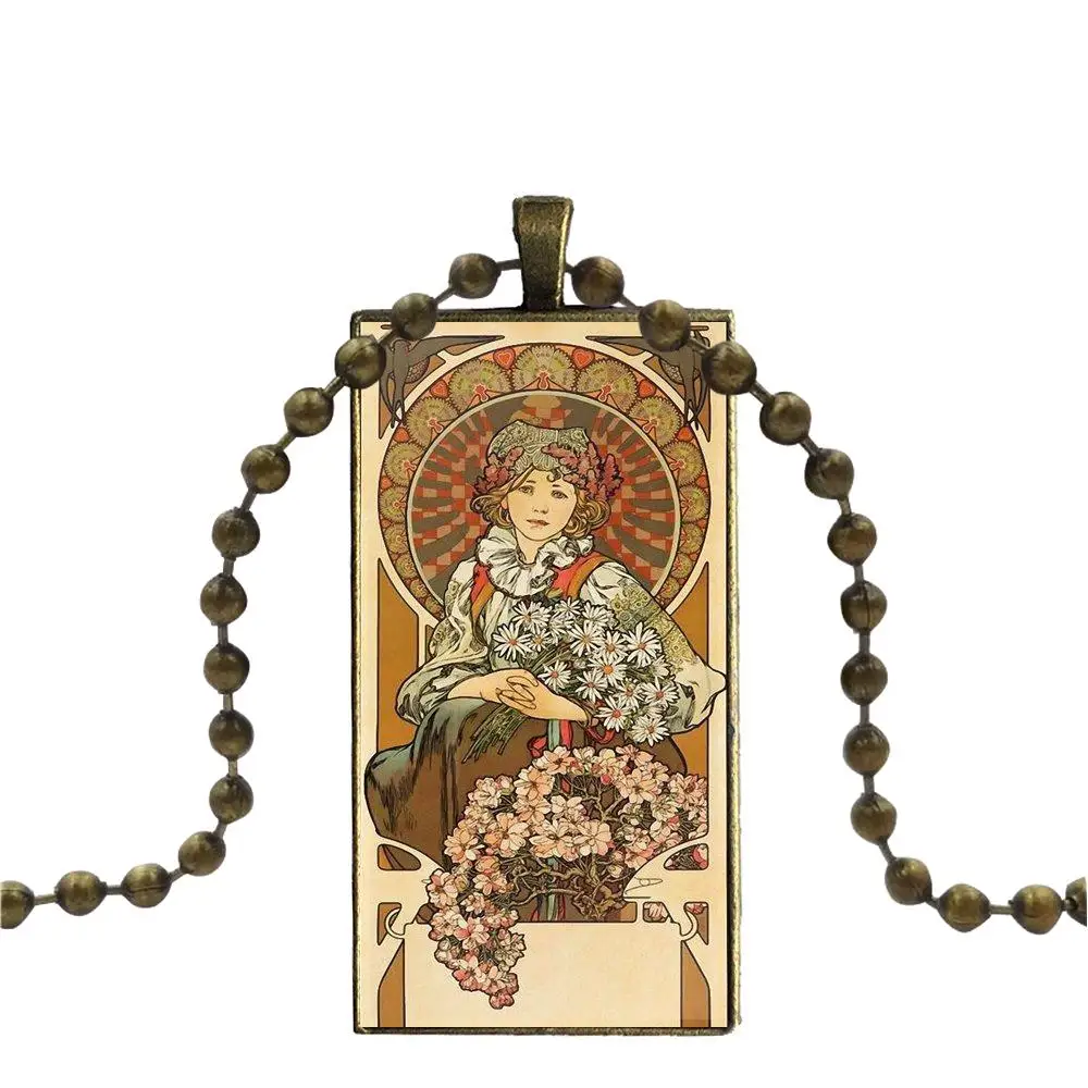 Alfons Mucha Primavera модное ожерелье ручной работы Прямоугольная форма колье ювелирные