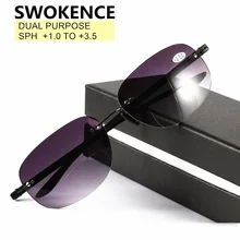 SWOKENCE диоптры+ 1,0 до+ 3,5 двойного назначения без оправы очки для чтения солнцезащитные очки для женщин и мужчин против усталости очки для пресбиопии R160