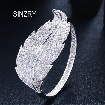 

SINZRY new Personality white cubic zirconia leaf shape exaggerated charm bangles trendy dazzling party cuff bangles for women