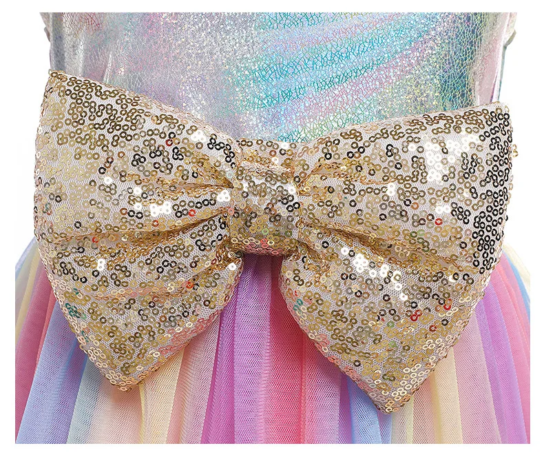 Girls Lace Rainbow Dress Children Sequined Bow Carnival Cosplay Dresses For Kids Birthday Dresses Girls Wedding Party Clothing (3)