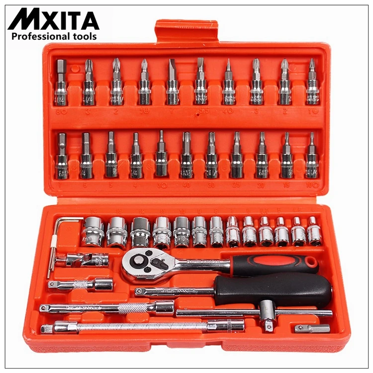 

46pcs 1/4-Inch Socket Set Car Repair Tool Ratchet Torque Wrench Combo Tools Kit Auto Repairing Gator Grip Wrenches Hand Tools