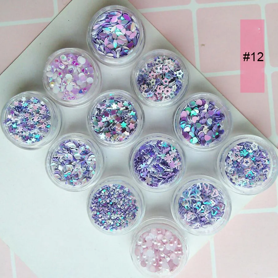 12 банок многоцветные Блестки для ногтей и пудры дизайн ногтей набор украшений Звезда Сердце переливающийся конфетти Spangle для макияжа, ногтей