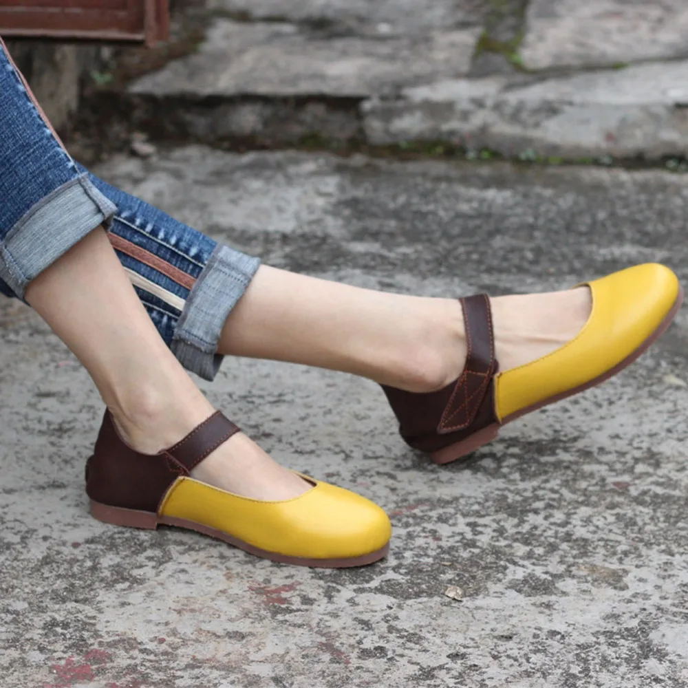 

Genuine Leather Women Flats Casual Barefoot Female Spring Shoes Women Handmade Hook &Loop Ballerinas Footwear Sneaker Female 19