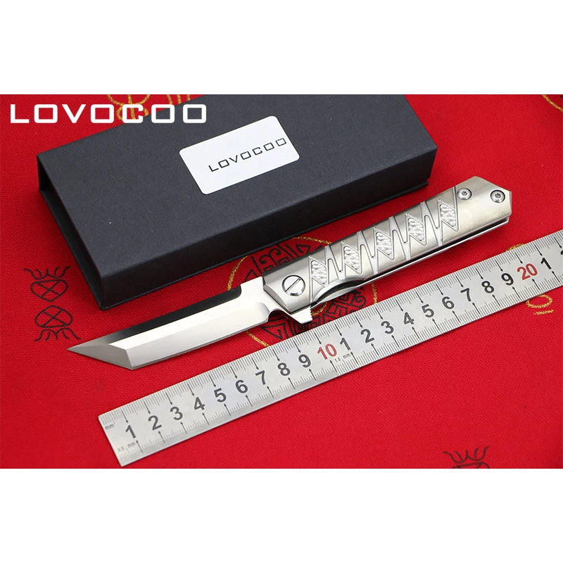 

LOCOVOO ST-202 New arrival Flipper folding knife D2 blade Titanium handle Outdoor camping hunting pocket fruit knives EDC tool