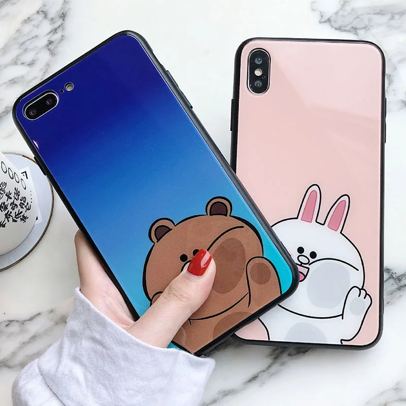

for iPhone 8 Plus x Lovely patterned Couple Bear Rabbit Phone Case Rabbit Cartoon for more iPhone 6 6s 7 8 xr xs back case
