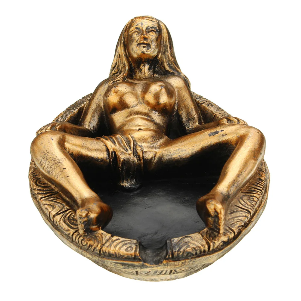 Vintage bronze shell ashtray with naked lady figure