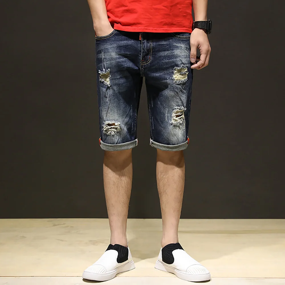 AudWhale мужские рваные с дырками джинсовые джинсы средняя талия прямые мужские Джинсовые Шорты повседневные летние мужские шорты