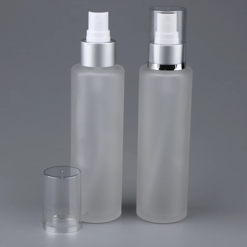 2Pcs Empty Refillable Container Pump Dispenser Lotion Serum Bottles - Frosted Transparent 120ml