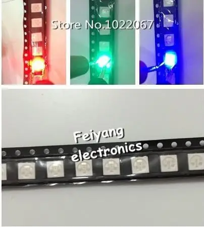 

200pcs 5050 RGB SMD LED RED BLUE GREEN SMT LED PLCC-6 3-CHIPS Light Emitting Diodes Lamp Bead For Car, Boat, Bike DIY