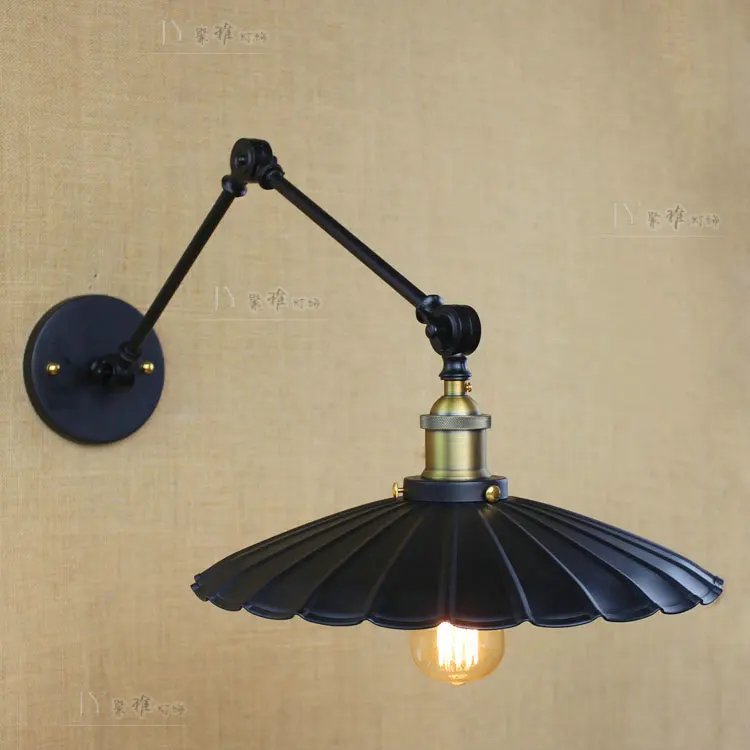Loft retro Matte Black iron shade adjustable swing arm reading wall lamps Lights e27 / e26 sconce for workroom bedroom bar cafe e27 vintage indoor black wall lamps loft swing rock wall sconce 2 head lights robot arm sconce wall lamp for workroom cafe