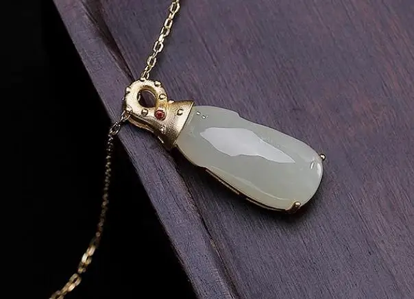 

Sterling S925 925 silver Necklace Pendant gilding natural stone sweater chain 10*29MM