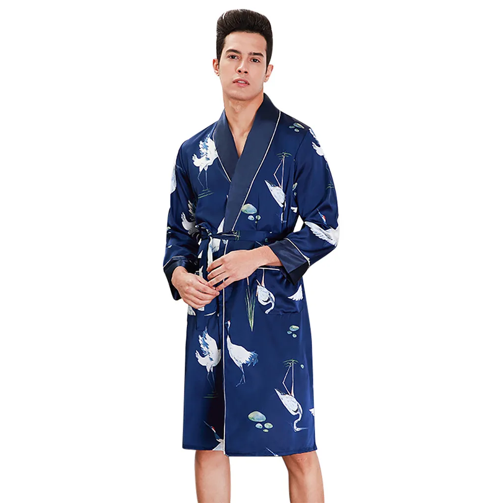 Мужской халат, имитация шелка, принт, пижама, белье, халат, кимоно, мужской халат, халат,#2