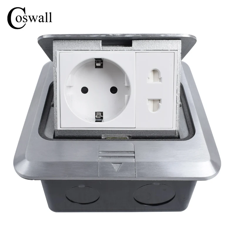 Meilleur Coswall tout aluminium panneau argent 16A EU prise Standard + universel 2 trou Pop Up plancher prise de courant