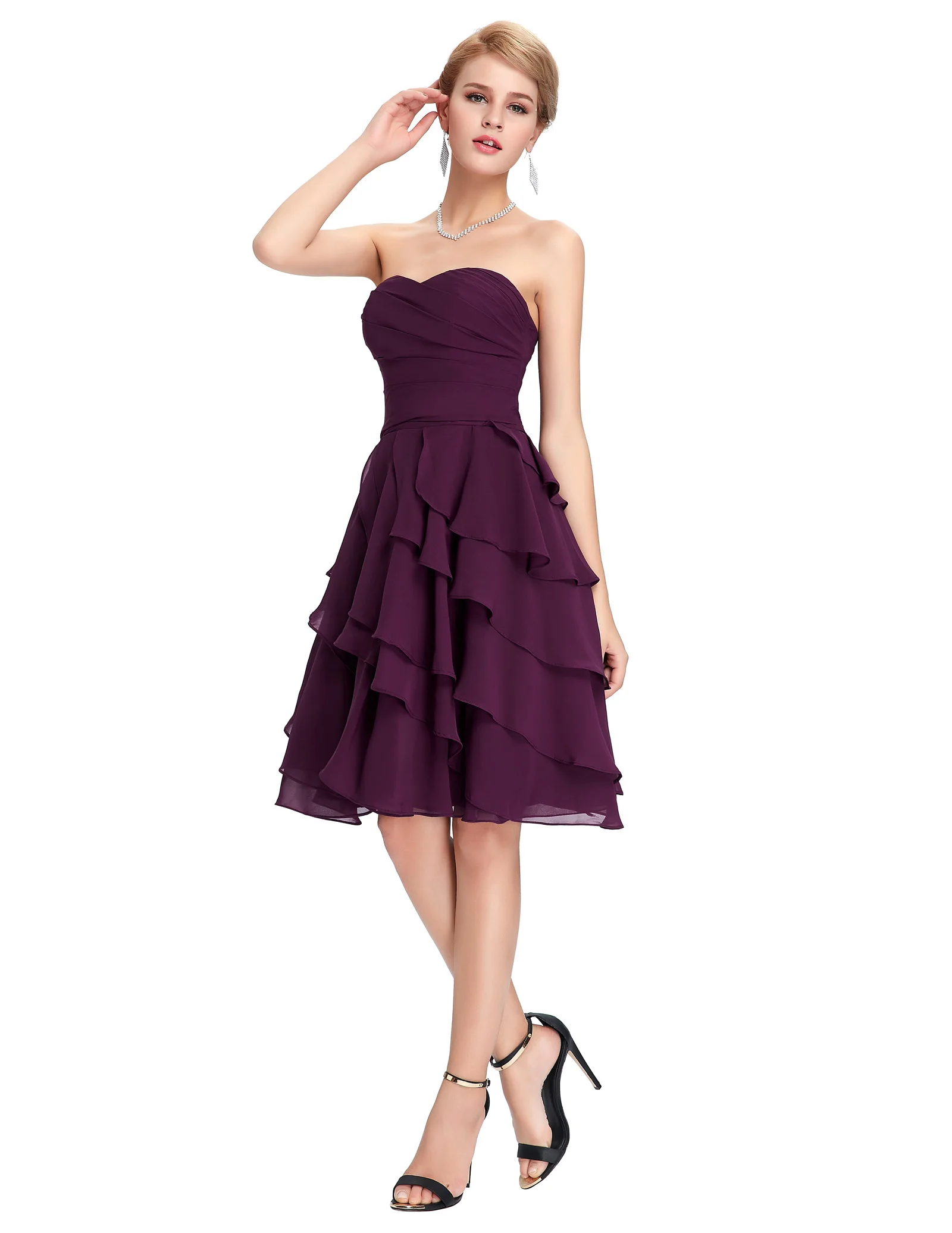 Short Purple ALine KneeLength Bridesmaid Dress