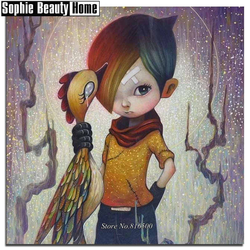 

5D DIY Full Drill Diamond Painting Cartoon Boy and Bird Diamond Embroidery Cross Stitch Rhinestone Mosaic Wedding Decor 188180