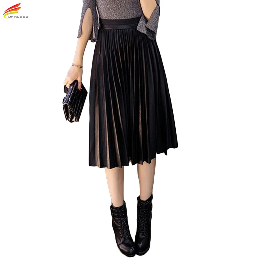 leather pleated skirt long