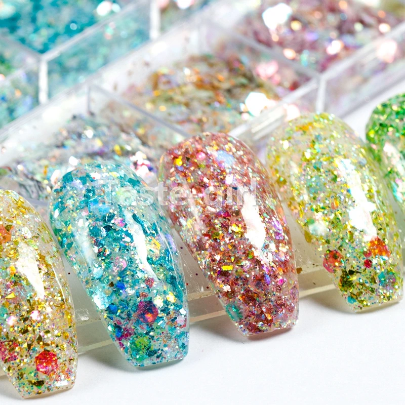 

1 box holographic nail glitter dipping powder nails art decorations pigment powder sequins set manicure supplies tool