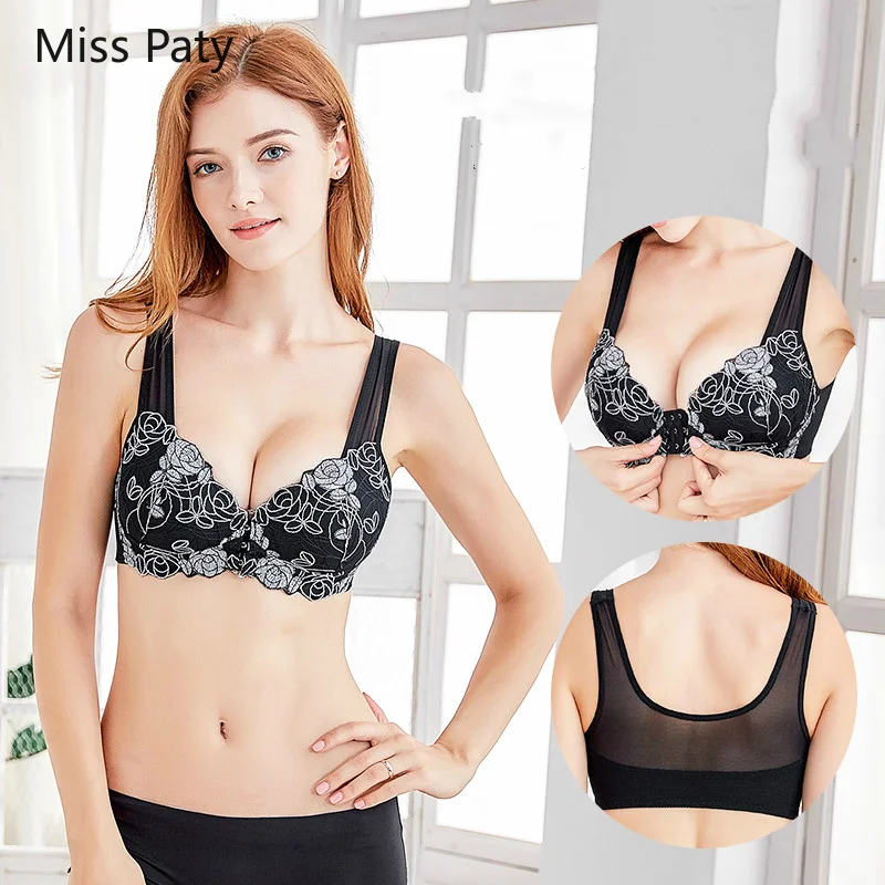 

2019 Women's Intimates lace top embroidery Front buckle bra push up bras for women soutien gorge sexy bra plus size lingerie