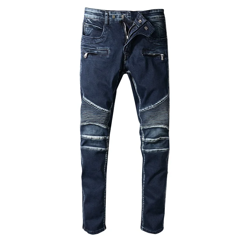 

Men Blue Slim Zipper Fashion Design Jeans Men Casual Skinny Jeans Stretch Ripped Jeans For Men Biker Jeans Big Size Denim Pants