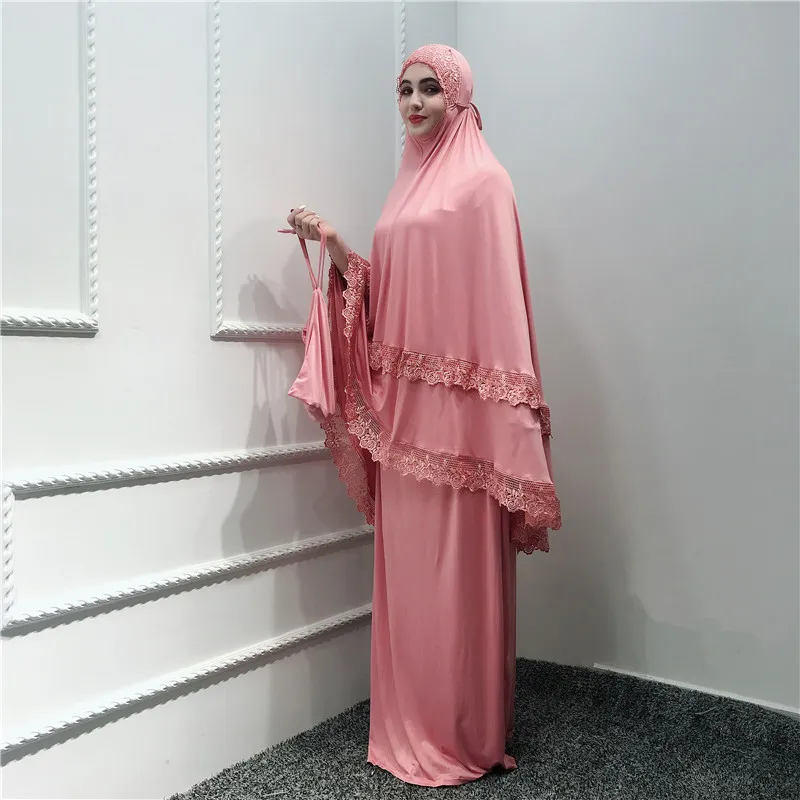 Ramadan Robe Abaya Dubai Turkey Islam Hijab Elasticity Muslim Dress For Everybody Kaftan Abayas For Women Tesettur Elbise - Цвет: Розовый