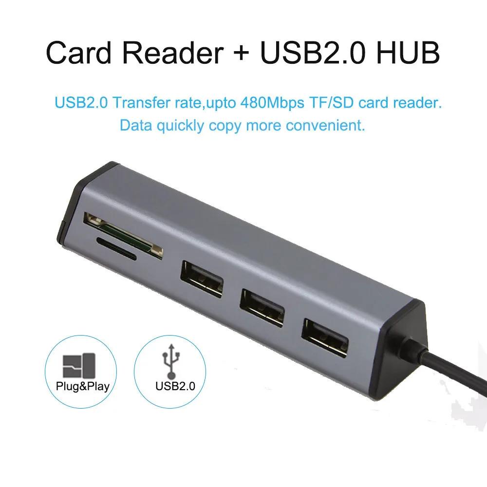CHYI 5 Порты и разъёмы Usb 2,0 концентратор мульти комбо Usb разветвитель Mini Usb hab Поддержка SD кард-ридер для мобильного телефона держатель Компьютерные аксессуары для ПК