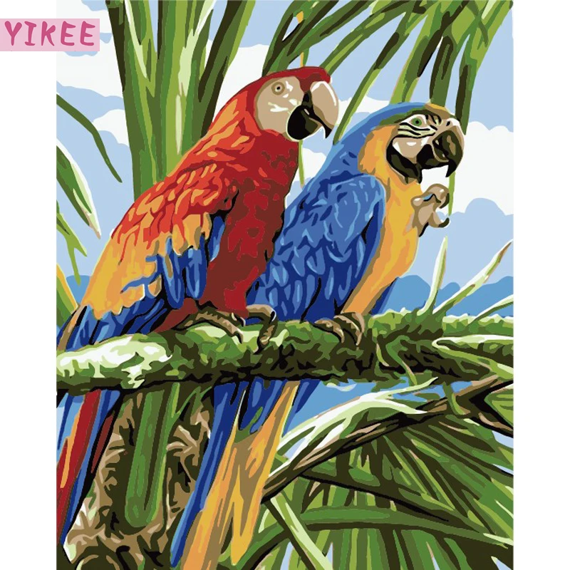 

diy painting by numbers,Red and blue Parrots,painting by numbers for home decoration
