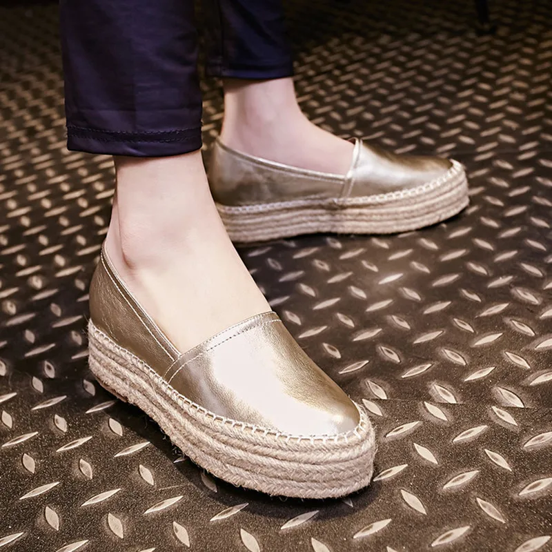 Women Famous Luxury Embroidery Footwear Genuine Leather Flat Shoes