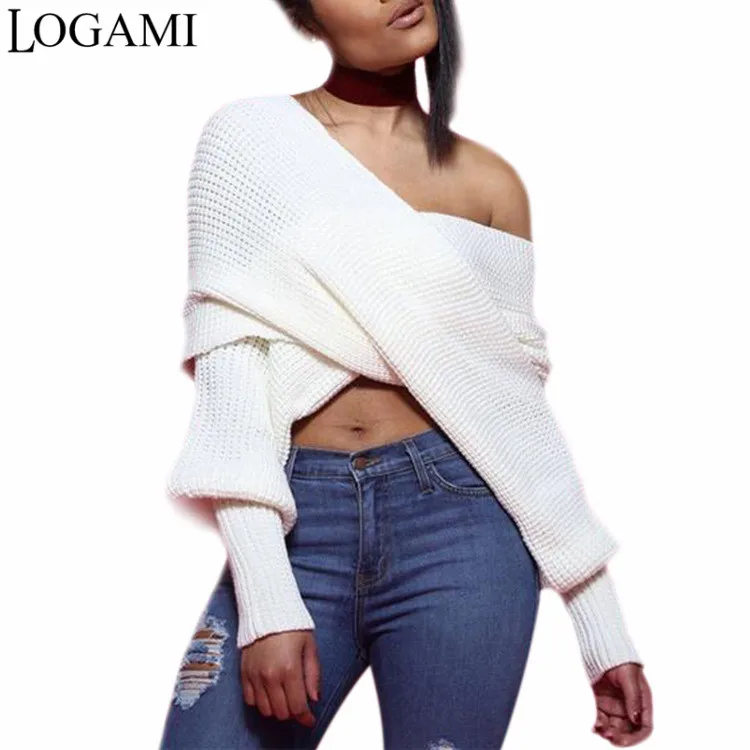 LOGAMI New Arrival Short Shrugs For Women Long Sleeve Sexy Irregular Pullover Female Sweaters