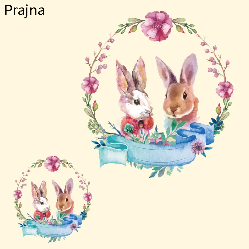 

Prajna Flower Cute Rabbit Patches Hot Iron On Transfer Stickers Heat Thermal Transfers For T Shirt Clothes Fabric Badge Applique