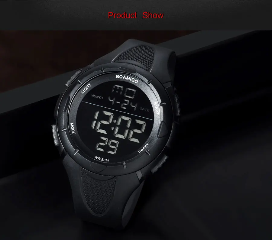 BOAMIGO Brand Men's Sports Watches Balck Military Waterproof Shockproof Digital LED Watch Casual Rubber Wristwatches Gift Clock (8)